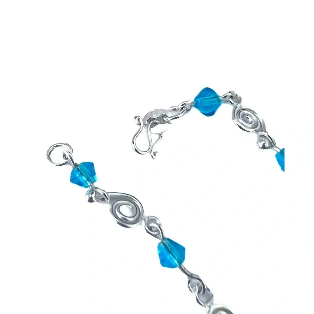 Classic Silver 925 Jewelry Topaz Crystal Gemstone Ankle Bracelet.